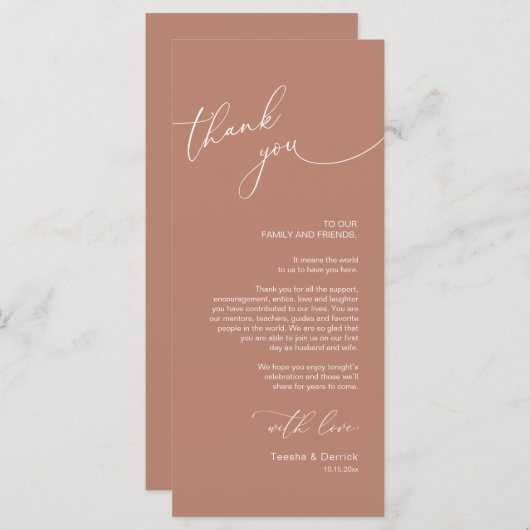 Minimale bruiloft Plaats instelling Hartelijk dank Programmakaart (Voorkant / Achterkant)