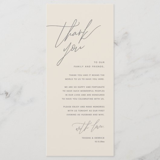 Minimale bruiloft Plaats instelling Hartelijk dank Programmakaart (Voorkant)