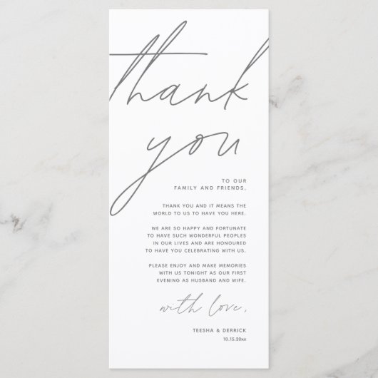 Minimale bruiloft Plaats instelling Hartelijk dank Programmakaart (Voorkant)