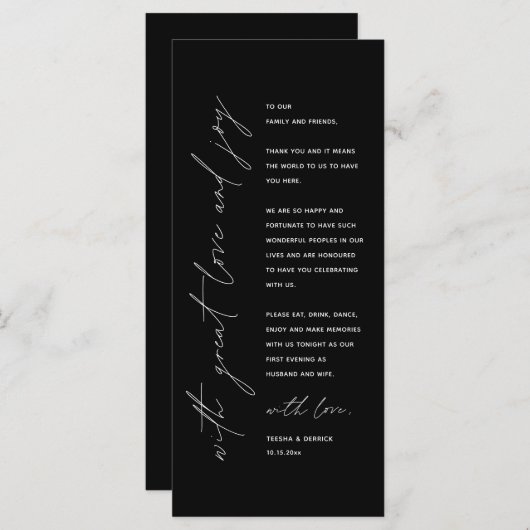 Minimale bruiloft Plaats instelling Hartelijk dank Programmakaart (Voorkant / Achterkant)