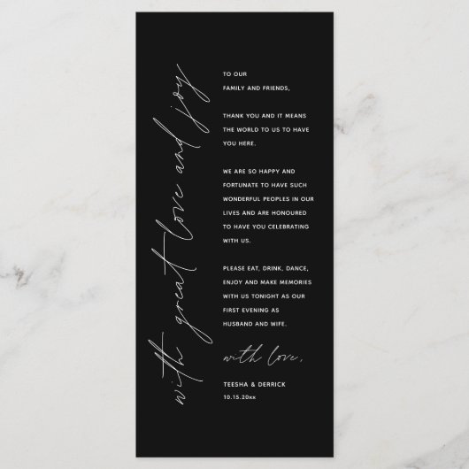 Minimale bruiloft Plaats instelling Hartelijk dank Programmakaart (Voorkant)