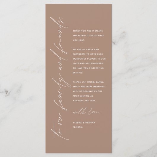 Minimale bruiloft Plaats instelling Hartelijk dank Programmakaart (Voorkant)