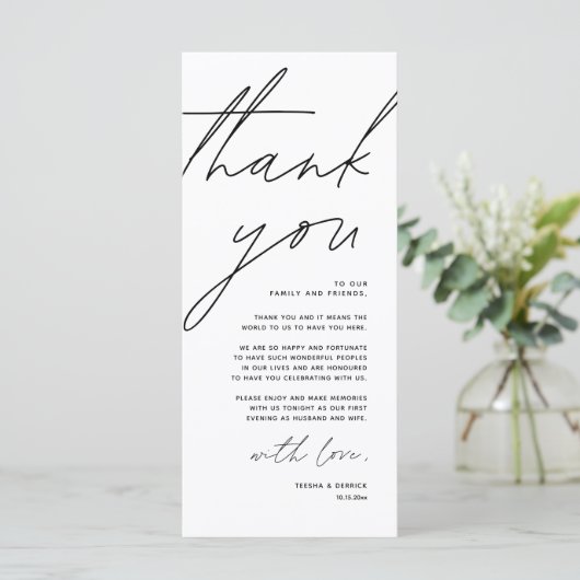 Minimale bruiloft Plaats instelling Hartelijk dank Programmakaart (Staand voorkant)