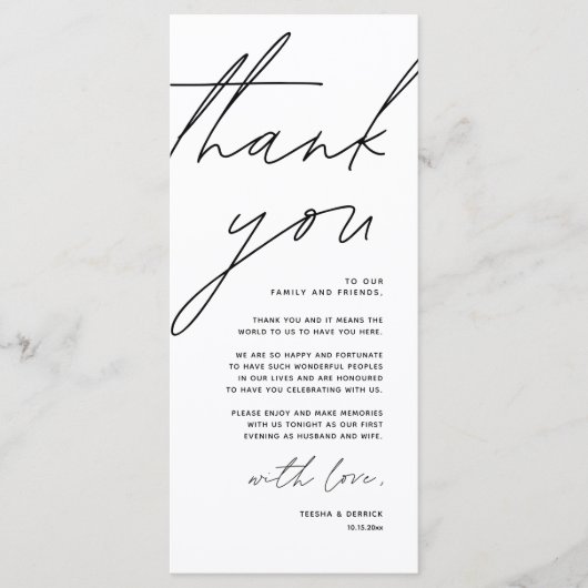 Minimale bruiloft Plaats instelling Hartelijk dank Programmakaart (Voorkant)