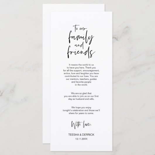 Minimale, bruiloft-plaatsinstelling Dank u wel kaa Programmakaart (Voorkant / Achterkant)