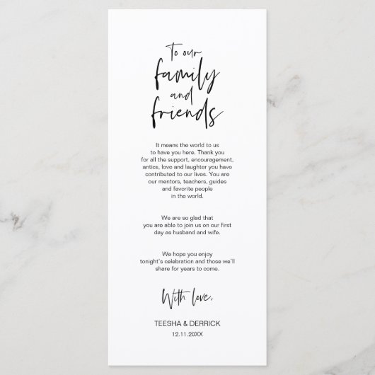 Minimale, bruiloft-plaatsinstelling Dank u wel kaa Programmakaart (Voorkant)