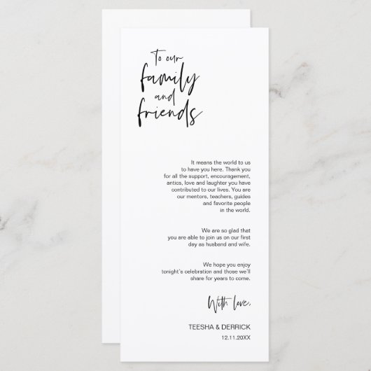 Minimale, bruiloft-plaatsinstelling Dank u wel kaa Programmakaart (Voorkant / Achterkant)