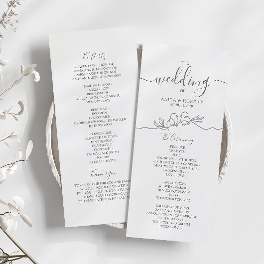 Minimale bruiloft programmakaart