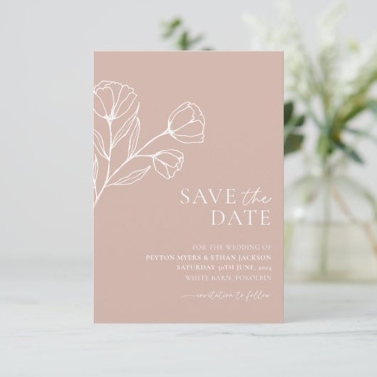 Minimale bruiloft Save the Date Botanical PEYTON (Staand voorkant)