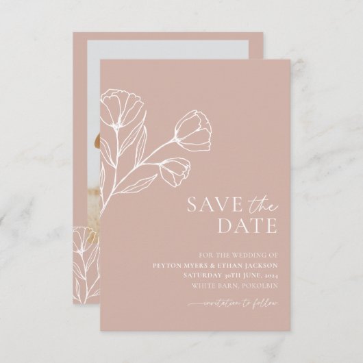 Minimale bruiloft Save the Date Botanical PEYTON (Voorkant / Achterkant)