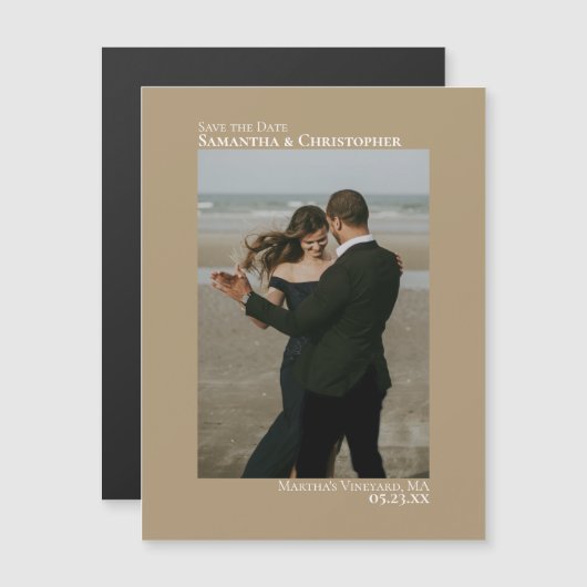 Minimale bruiloft Sparen de Verticale Foto Tan van Magnetische Uitnodiging (Voorkant / Achterkant)