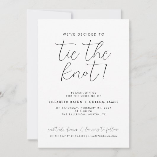 Minimale bruiloft Stropdas de Knot Intimate Simple Kaart (Voorkant)