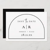 Minimale bruiloft voor moderne Arch Black en White Save The Date (Voorkant / Achterkant)
