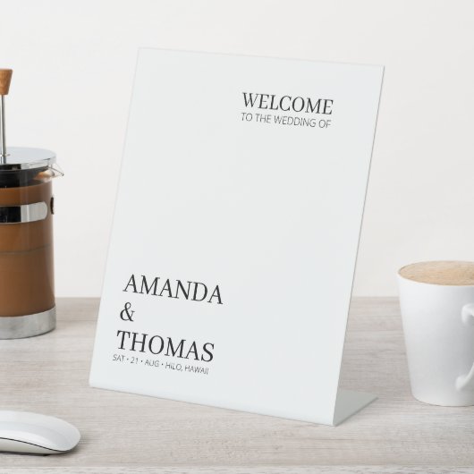 Minimale bruiloft welkom reclamebord met voetstuk (Insitu)