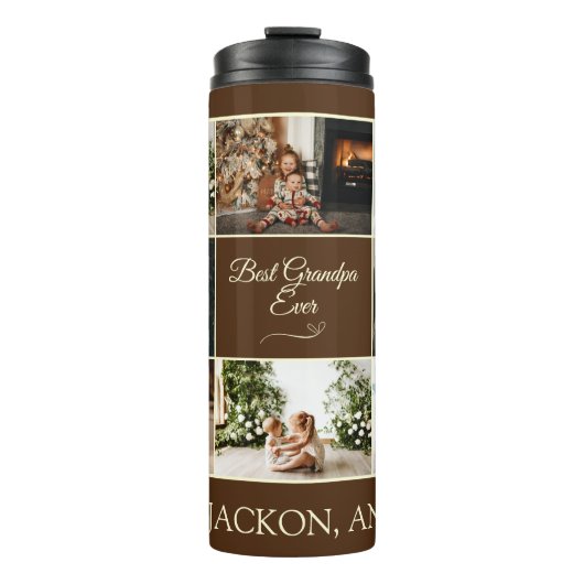 Minimale bruin 8 collage beste opa ooit foto thermosbeker (Voorkant)