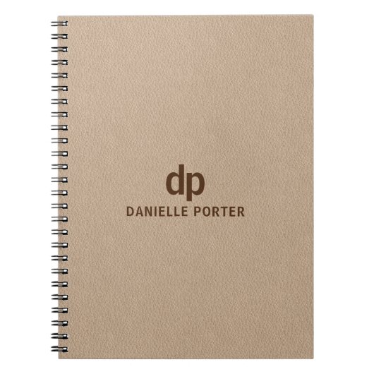 Minimale bruin beige lederen textuur print notitieboek (Voorkant)