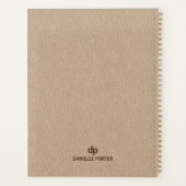 Minimale bruin beige lederen textuur print planner (Achterkant)