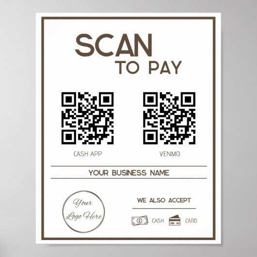 Minimale bruine 2 QR codes zakelijke scan te betal Poster (Voorkant)