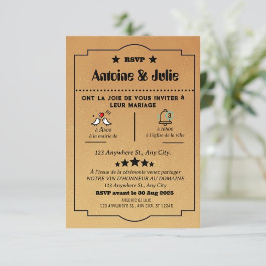 minimale bruine Elegance bruiloft  RSVP Kaartje (Staand voorkant)