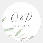 Minimale bruine monogram bruiloftsgunst ronde sticker (Voorkant)