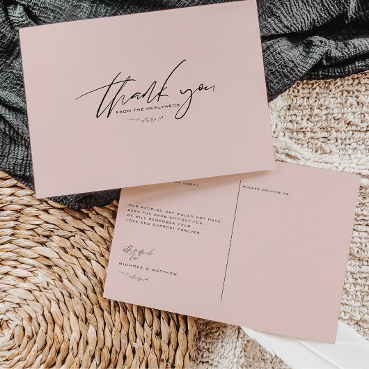 Minimale bruinkroze bruiloft Hartelijk dank Briefkaart