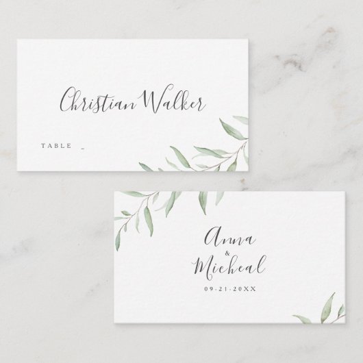 Minimale bruinrustige bruiloft plaatskaartje (Voorkant / Achterkant)