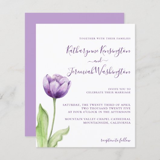 Minimale budgettering lavender Paarse Tulp Weddens (Voorkant / Achterkant)