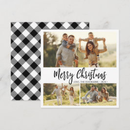 Minimale Buffalo Plaid 3 Multi Photo Christmas Feestdagenkaart
