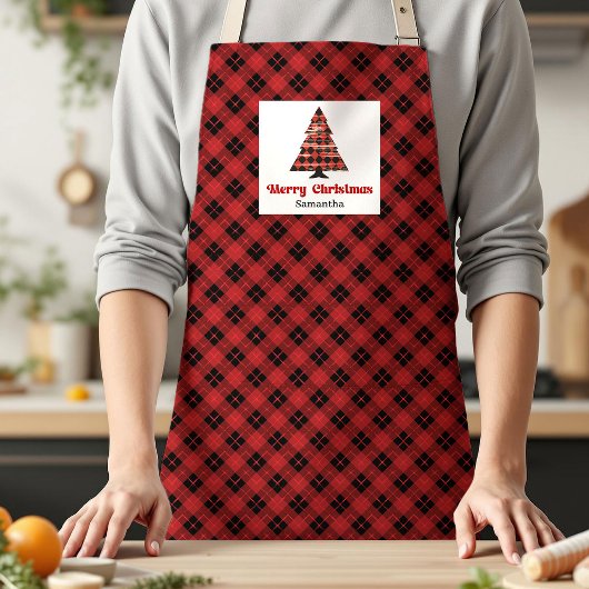 Minimale Buffalo Plaid Boom Aangepaste Naam Vakant Schort