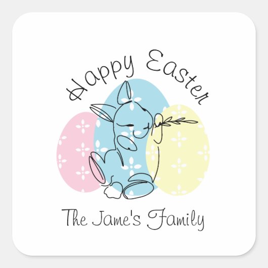 Minimale bunny Line Art Easter Eggs Spring Vierkante Sticker (Voorkant)