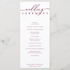 Minimale Burgundy Signature Script Trouwceremonie Programmakaart