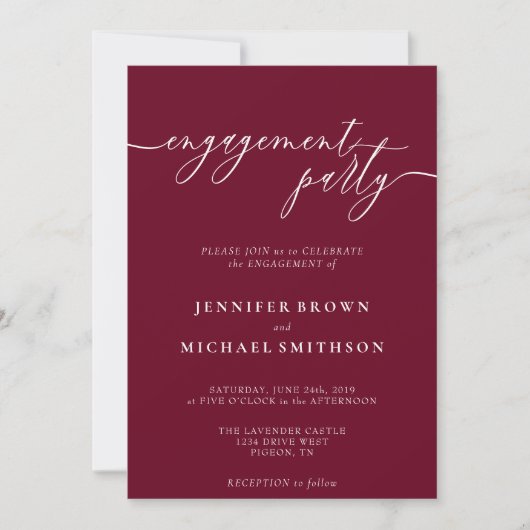 Minimale Burgundy Simple Elegant Engagement Party Kaart (Voorkant)