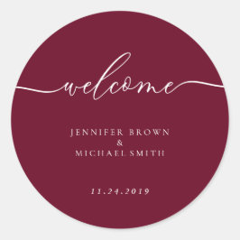 Minimale Burgundy Welkom Ronde Sticker