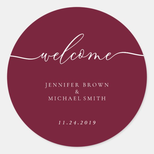 Minimale Burgundy Welkom Ronde Sticker (Voorkant)