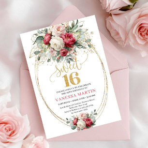 Minimale Burgundy Witte Gouden Sweet Sixteen Uitno Kaart