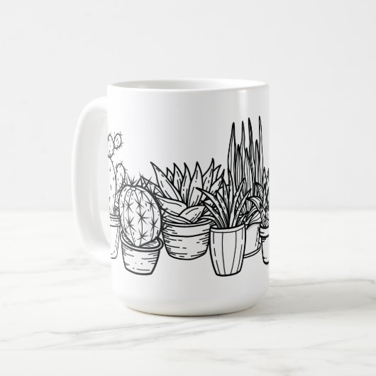 Minimale Cactus in Pot – Black Ink Botanisch Koffiemok (Voorkant links)