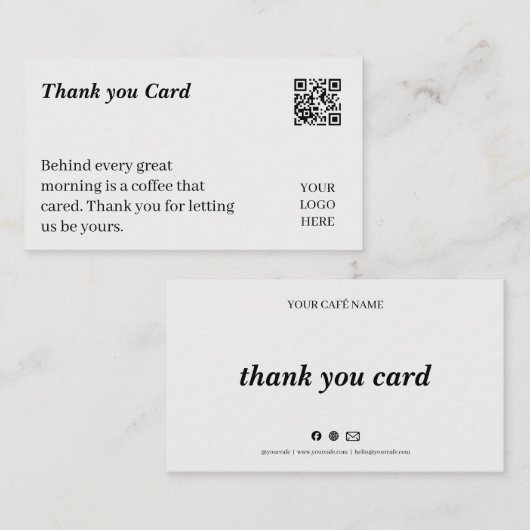 Minimale Café Bedankt Loyalty Card Visitekaartje (Voorkant / Achterkant)