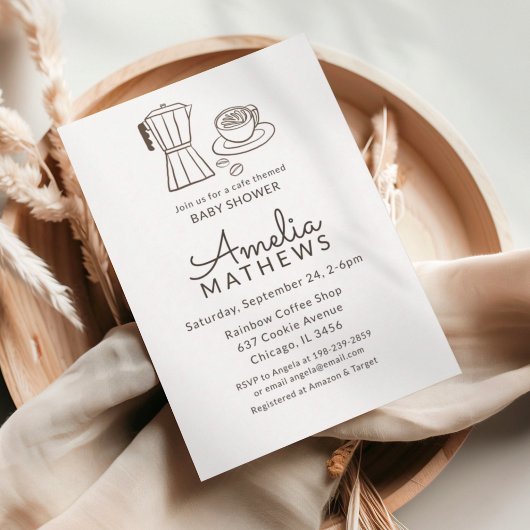 Minimale cafégeïnspireerde babyshower uitnodiging