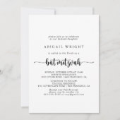 Minimale Calligrafie-bat Mitzvah-uitnodiging Kaart (Voorkant)