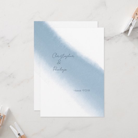 Minimale Calligrafie Blauwe Waterverf sparen de Da Kaart (Voorkant / Achterkant in situ)