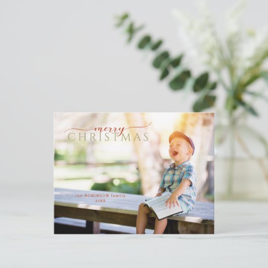 Minimale Calligrafie-groet en foto Briefkaart (Staand voorkant)