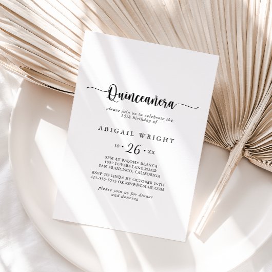 Minimale Calligrafie Quinceañera Uitnodiging