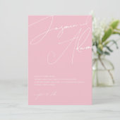 Minimale Candy Roze Script Typografie Trouwen Kaart (Staand voorkant)