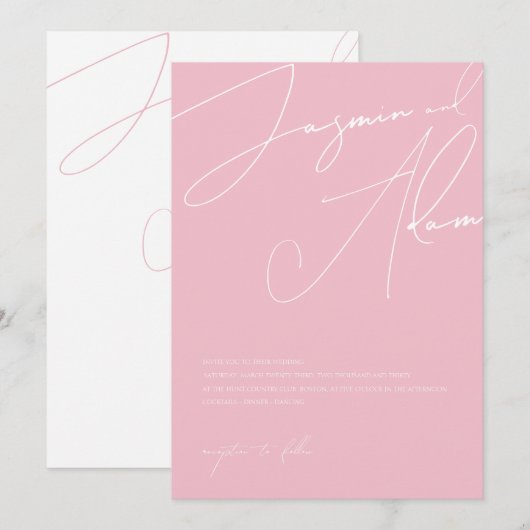 Minimale Candy Roze Script Typografie Trouwen Kaart (Voorkant / Achterkant)