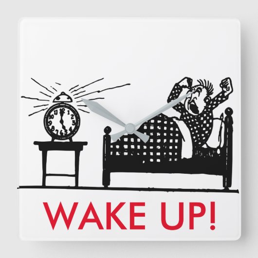 Minimale Cartoon wakker worden Funny Clock Vierkante Klok (Voorkant)