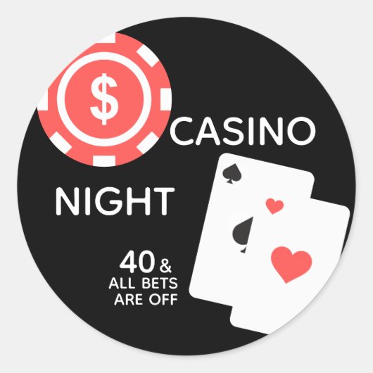 Minimale casino Night 40th Birthday Party Ronde Sticker (Voorkant)