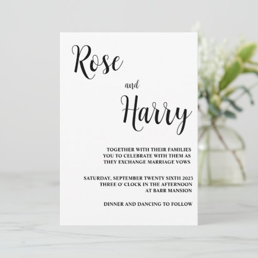 Minimale casual huwelijksuitnodiging kaart (Staand voorkant)