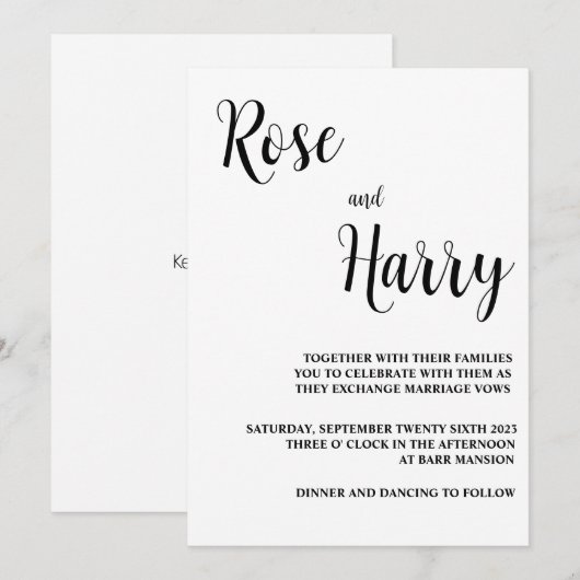 Minimale casual huwelijksuitnodiging kaart (Voorkant / Achterkant)