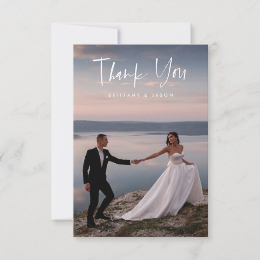 Minimale Casual scriptweduwfoto Bedankkaart (Voorkant)