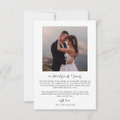 Minimale Casual scriptweduwfoto Bedankkaart (Achterkant)